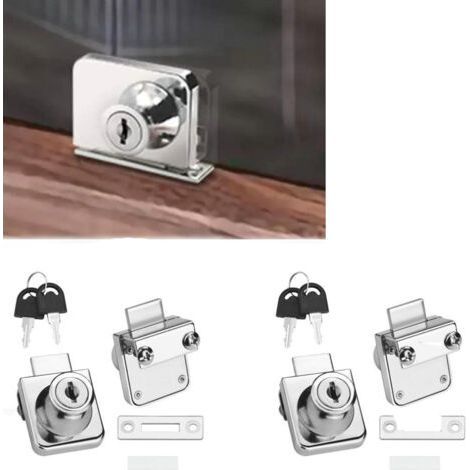 Lot de 2 serrures pour portes vitrées à double ouverture, avec 4 clés, verre anticorrosion, pour vitrines de bureaux et centres commerciaux.