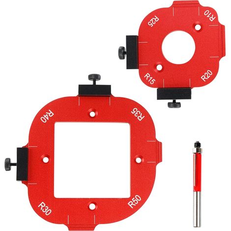 Sollbry 2 Pièces Gabarits de Fraisage de Rayon D'angle R10-R50 pour Toupie, Gabarit Rapide de Rayon de Toupie 4 en 1, Gabarit de Toupie avec Fraise à Rainurer (1/5)
