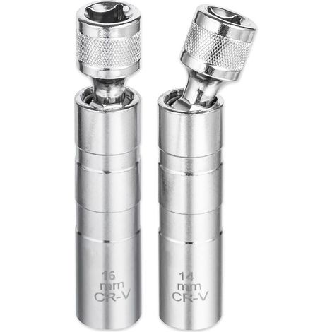 Douilles à bougies 14 mm et 16 mm, 2 clés à bougie magnétiques, clé à bougie universelle 12 pans 3/8", outil de démontage de bougies d'allumage pour voiture (1/4)