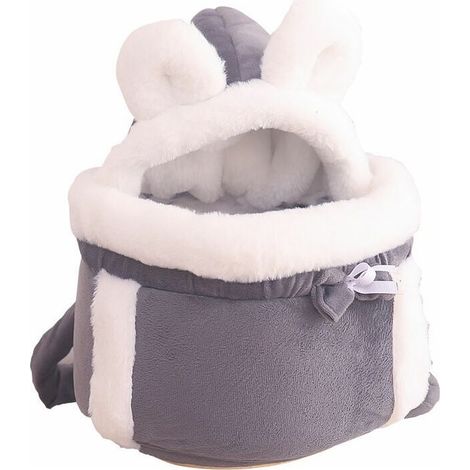Sac de transport chaud pour animaux de compagnie Petit chat Chiens Sac à dos Cage d'hiver en peluche pour animaux de compagnie,Gris,M (1/5)