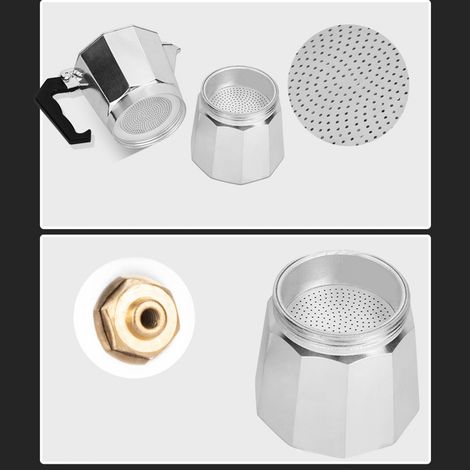 Italienische Moka-Kanne für den Herd, Kaffeebereiter aus Aluminiumlegierung im europäischen Stil, achteckiges Besteck, 6 Tassen à 300 ml (1/5)