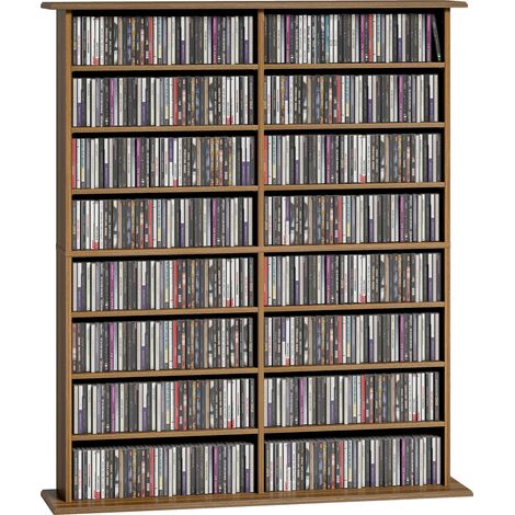 Beyamis Meuble de rangement pour CD et DVD avec 16 compartiments et 12 étagères réglables, capacité maximale 720 CD / 396 DVD et Blu-ray, noyer (1/5)