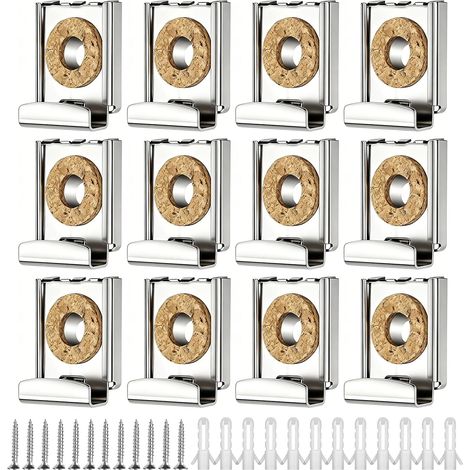 12 Fixations Miroir Mural en Acier Inoxydable, Supports Muraux pour Miroir avec Ressort, Complet avec Vis et Chevilles, pour Miroirs Salle de Bain de 4 à 6 mm d'épaisseur (1/5)