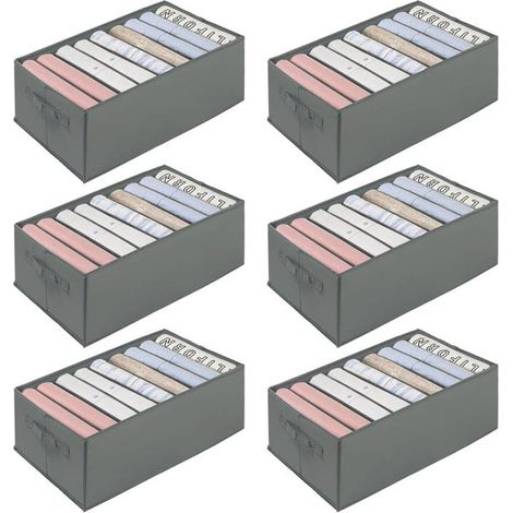 Boîte Rangement Vetement Pliable Organisateur Tiroir Lavable pour Pantalon,Chaussettes,Gilet,Leggings- Gris (6 Pcs, 34 25 17cm) (1/4)