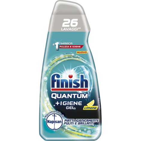 Detersivo Piatti Finish Quantum Gel Concentrato al Limone 26 Lavaggi Azione Sgrassante 560 ml (1/3)