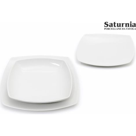Saturnia Piatto Frutta Quadro L 21 Cm H 2,8 Cm Diag. 24,5 Cm Porcellana Tokio Bianco