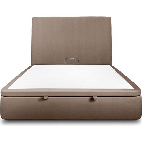 Lit coffre 180x200cm avec tête de lit tapissier Velours Taupe - Hauteur totale : 39cm (1/5)