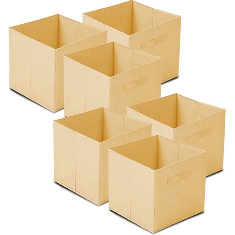 Cube de rangement pliable - JUANIO - 31x31x31 cm - Lot de 6 - Tissu taupe - Pliable (1/4)