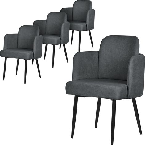 ML-Design Set 4x Poltrone da Sala Pranzo Antracite con Rivestimento in Tessuto, con Gambe in Metallo, Sedie Ergonomica da Cucina con Braccioli e Schienale in Rattan, Poltroncine Imbottite per Salotto