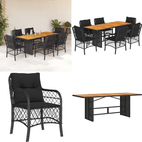 7-tlg. Garten-Essgruppe mit Kissen Schwarz Poly Rattan - Gartensessel - Gartenstuhl - Gartenmöbelset - Esstisch - Outdoor Möbel - Home & Living (1/5)