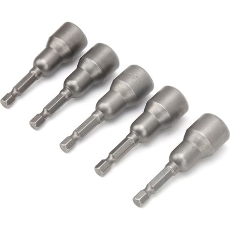 Lot de 5 douilles magnétiques en acier chrome vanadium, embouts de tournevis magnétiques puissants de 65 mm x 1/4 x 14 mm.