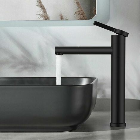Black Bathroom Faucet High Basin Mixer Tap 360° Swivel Spout Basin Mixer Tap Stainless Steel Basin Taps (1/5)