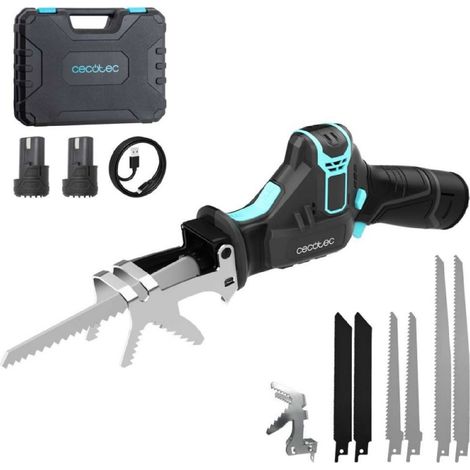 Cecotec Sierra de Sable LongFlex 1200 Home&Garden. 550W, Incluye 2 Baterías de 12V, Cortes de hasta 65mm con Recorrido de 20mm