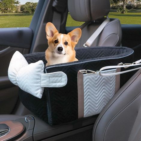 Tragbarer Autositz für kleine Hunde mit weichem, waschbarem Kissen, Mittelkonsole für kleine Hunde bis 5,9 kg (Schwarz) (1/5)