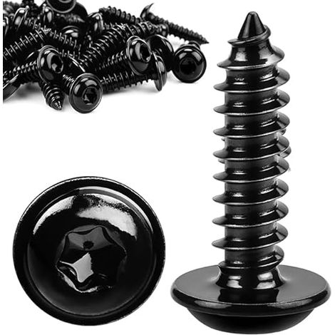 60 pièces de vis noires M4x16 mm, vis à bois, vis à tôle, noir galvanisé, vis à tête en lentille, à tête plate, autotaraudeuses avec embase pour panneaux acoustiques, en acier inoxydable 304, vis TORX (1/5)