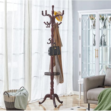 Perchero de pie de madera maciza nogal 195 cm OKMYHOME (1/5)