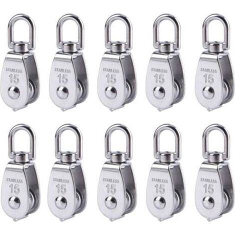 10 poulies de grue en acier inoxydable M15, crochet pivotant, poulie simple pour câble de levage et remorquage (1/5)