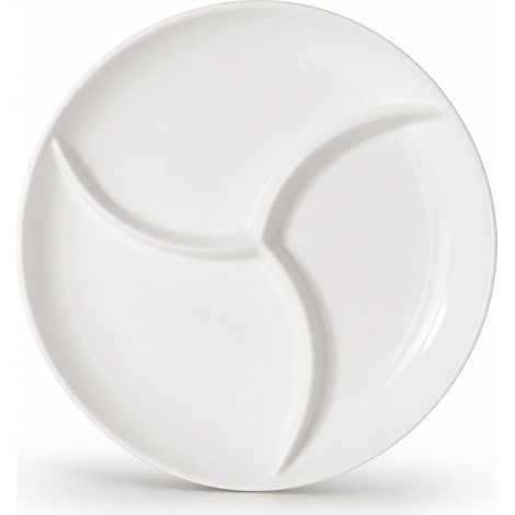 Assiette compartimentée en céramique blanche 23 cm, 3 sections — assiette de repas équilibré