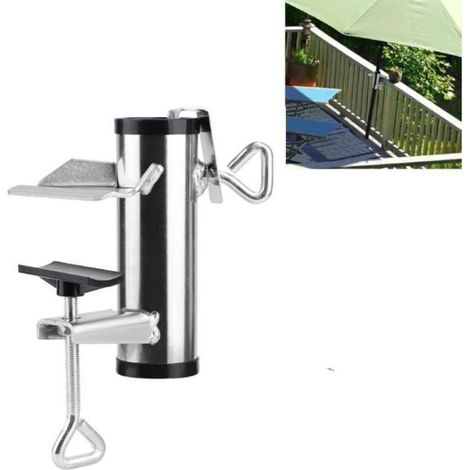 Porte-parapluie de terrasse réglable, porte-parapluie avec vis de verrouillage, support de balustrade, adapté à différentes tailles de poteaux et de tables (1/4)
