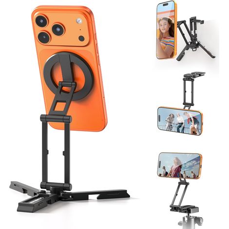 SK29 Mini-Magnet-Smartphone-Stativ, versteckter Haken, 360° drehbare Halterung, faltbare Handyhalterung für MagSafe, Selfie-Stick-Stativ aus Aluminium für iPhone 17/16/15/14/13/12 (1/5)