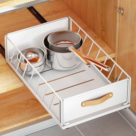 Ausziehbarer Metall-Schubladenorganizer mit Griff, Küchenregal mit Nano-Schrank - Badezimmer-Schubladenkorb (40 Tiefe x 35 Breite x 16 Höhe cm) (1/5)