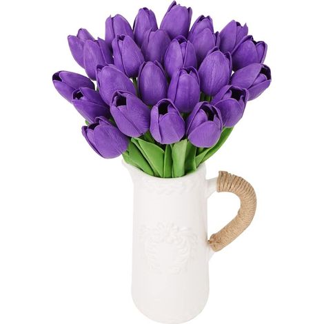 Tulipe Artificielle - 34 cm - Polyuréthane PU - Tige Flexible avec Fil d'Acier - Feuillage Réaliste - Lot de 24 (1/5)