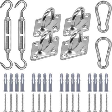 Kit de Fixation Voile d'ombrage, Kit de Montage pour Voile Solaire, Fixation Toile Ombrage, Fixation pour Triangle et Carré, Rectangle, Acier Inoxydable 316 de Qualité Marine (M5 24-Pcs) (1/4)
