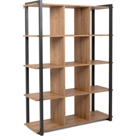 Scaffalatura 145 cm rovere artigianale e grigio antracite con dodici ripiani - Lentini (1/5)
