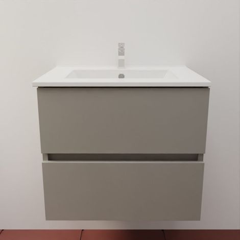 Meuble salle de bain suspendu 60 cm ROSALY INOX- Gris- Plan vasque en Céramique