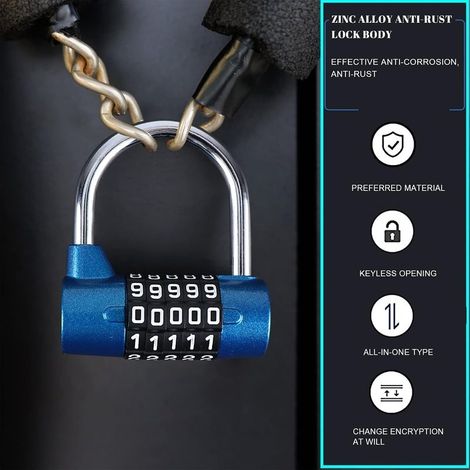 5 Digit Combination Lock, 2 Pcs Gym Lock, Can Be Resettable Combination Locks for Locker, Toolbox, Fences, Bicycle, etc Blue (1/4)
