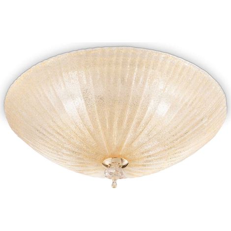 Ideal Lux Shell - Plafonnier / Plafonnier Intérieur à 4 Lumières Or avec Verre Ambré, E27