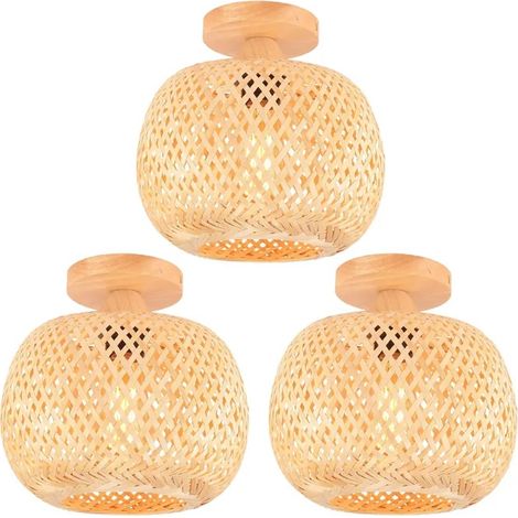 Plafonnier Vintage - - 25x21cm - Bambou - Style Bohème - E27 (1/5)