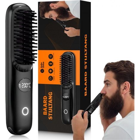 Lisseur à barbe ® – Sans fil et rechargeable – 3 réglages de température – Brosse de coiffage – Styler la barbe – Pour tous types de barbe – USB – Noir