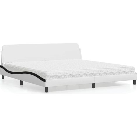 Cama con colchón Dover cuero sintético blanco y negro 200x200 cm (1/5)