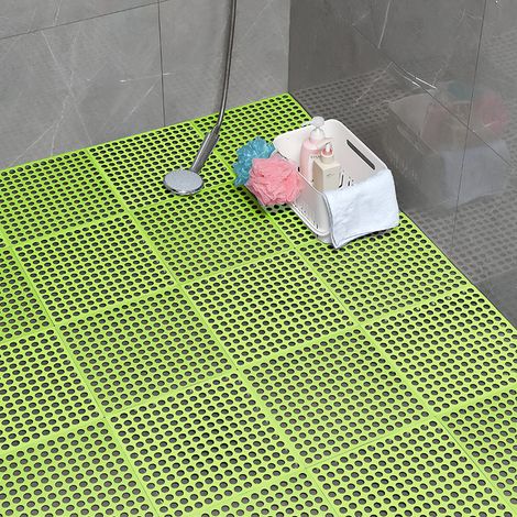 Tapis de carrelage de pont de bain vert, tapis de carrelage de douche antidérapant, avec trous de drainage 30x30cm 5 pièces (1/5)