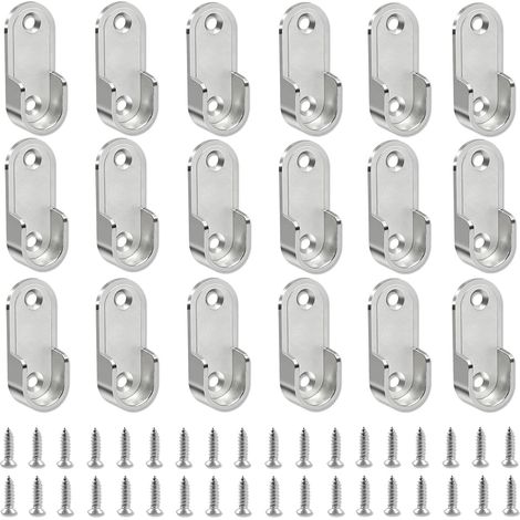 18 Pièces Support Tringle Penderie, Argent Supports de Tringle à Vêtements avec Vis, Support de Barre de Penderie Ovale en Alliage de Zinc 45,5 x 19 mm pour Penderie Dressing Rangement (1/5)