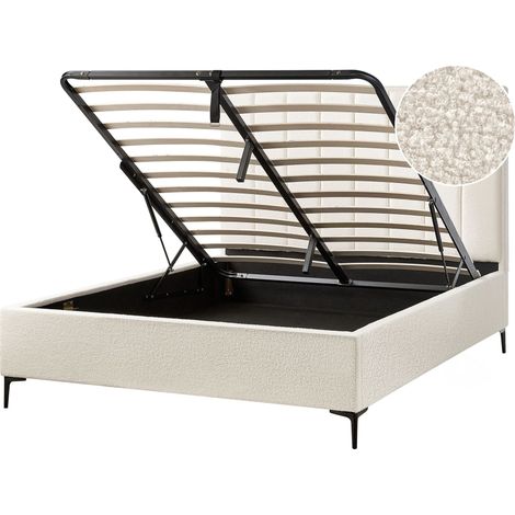 Ottoman Bed Boucle SEZANNE 160 x 200 cm (EU King Size) Off-White