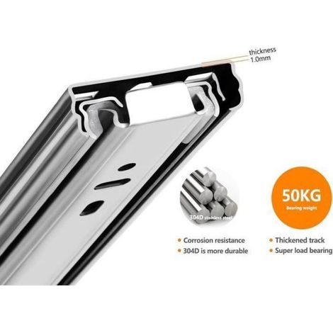 Coulisses A Billes - 300 Mm - Fermeture Amortie - Extension Totale - Acier Inoxydable 304 - Lot De 2 (1/4)