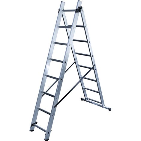 Hailo – Échelle transformable 2 plans aluminium 2 x 8 échelons – Hauteur d'accès 4,5m – Charge maximale 150kg – Système de sécurité renforcé (1/5)