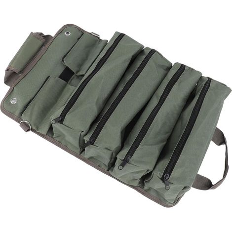 Sac à outils enroulable Sonew en cuir de bœuf avec 4 grands compartiments, 2 pochettes amovibles et 5 poches extérieures pour ranger vos outils (voiture, camion, bateau). (1/5)