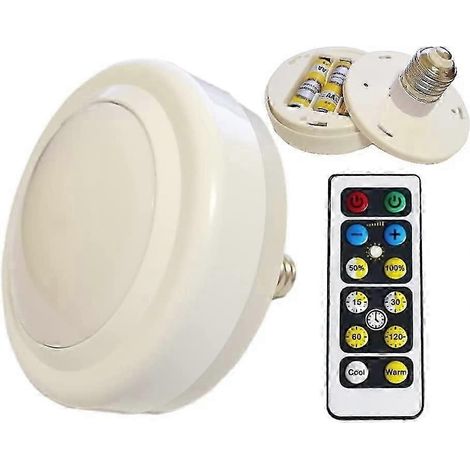 Ampoule LED ZJMAMA à piles avec télécommande pour luminaires non électriques, fonctionnant avec des piles AAA, blanc chaud, petit culot E27, lumière du jour, ampoule de secours (1/5)