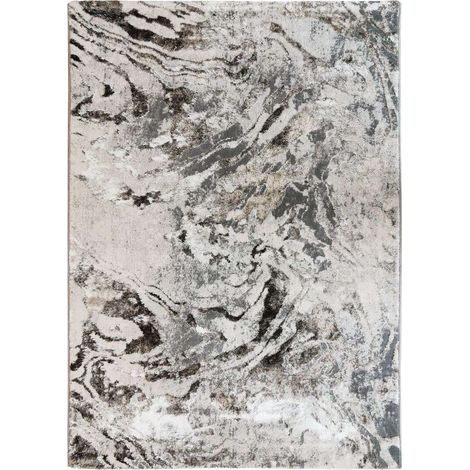 Tapis salon graphique effet fluide gris 120x170 cm – 100% polyester – Épaisseur 10 mm – Labellisé GOTS et OEKO-TEX – Thedecofactory