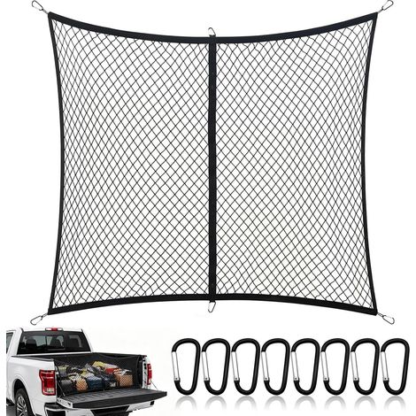 Filet Rangement Voiture, 120x120cm Filet de Rangement Extensible Jusqu'à 210×210cm avec 8 Crochets Filet à Bagages pour Voiture, Pick up, Camions, SUV (1/5)