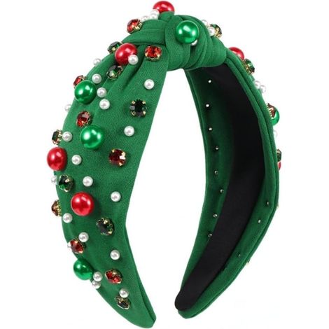 Bandeau de Noël en tissu imitation perle avec nœud - Large bord - Accessoire de fête (1/5)