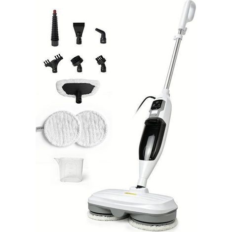 KotiCidsin Nettoyeur vapeur automatique avec jet vapeur, Balai Vapeur 1300 W, 3 réglages de vapeur, avec 11 accessoires - Blanc