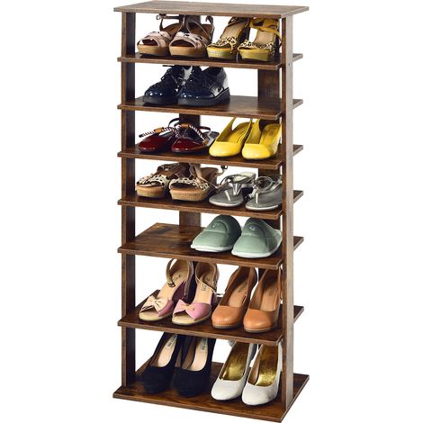 COSTWAY 7-Tier Shoe Rack, Freestanding Wooden Shoe Shelf Storage Stand, Corner Shoes Organiser Unit for Home Hallway Entryway Closet (45 x 26 x 110cm, Rustic Brown)
