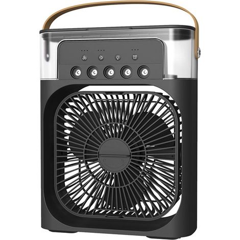 Ventilator – LED-Beleuchtung – Tragbarer Ventilator – Luftkühler – Luftbefeuchter – Tischgerät – Wassernebel – 20,3 x 7,6 x 25,4 cm – Schwarz