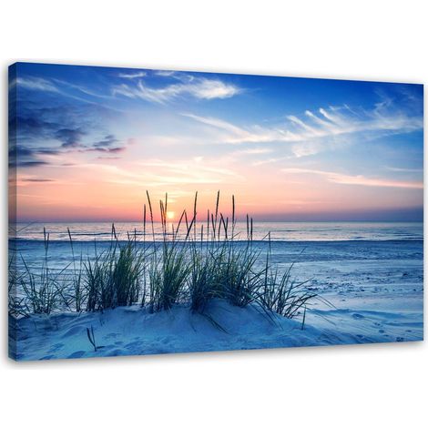 Tableau sur toile Plage herbe dunes mer 90x60 (1/5)