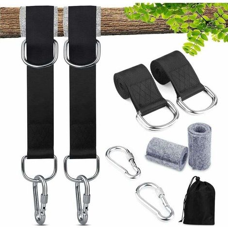 Cinghie per amaca per altalene, ganci per amaca, cinghie per amaca con 2 ganci a D e 2 protezioni per alberi