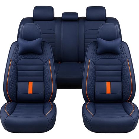 Housses de siège auto, cuir PU, ensemble complet pour berlines compactes, bleu foncé (1/2)